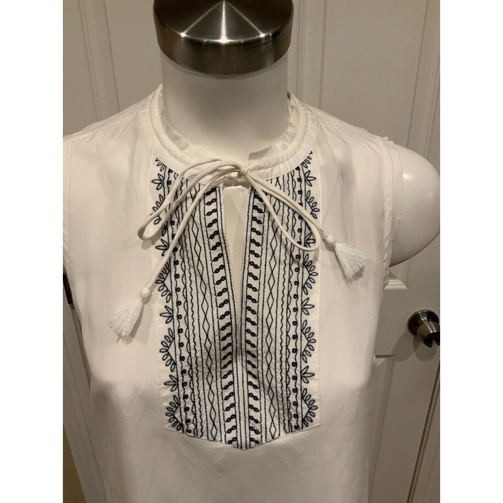 Go by Go Silk Go Hippie Tie Neck Silk Top w/ Floral Embroidery, Size S NWT $328 - Picture 4 of 8